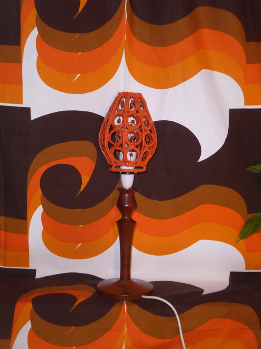 Upcycled orange crochet lamp